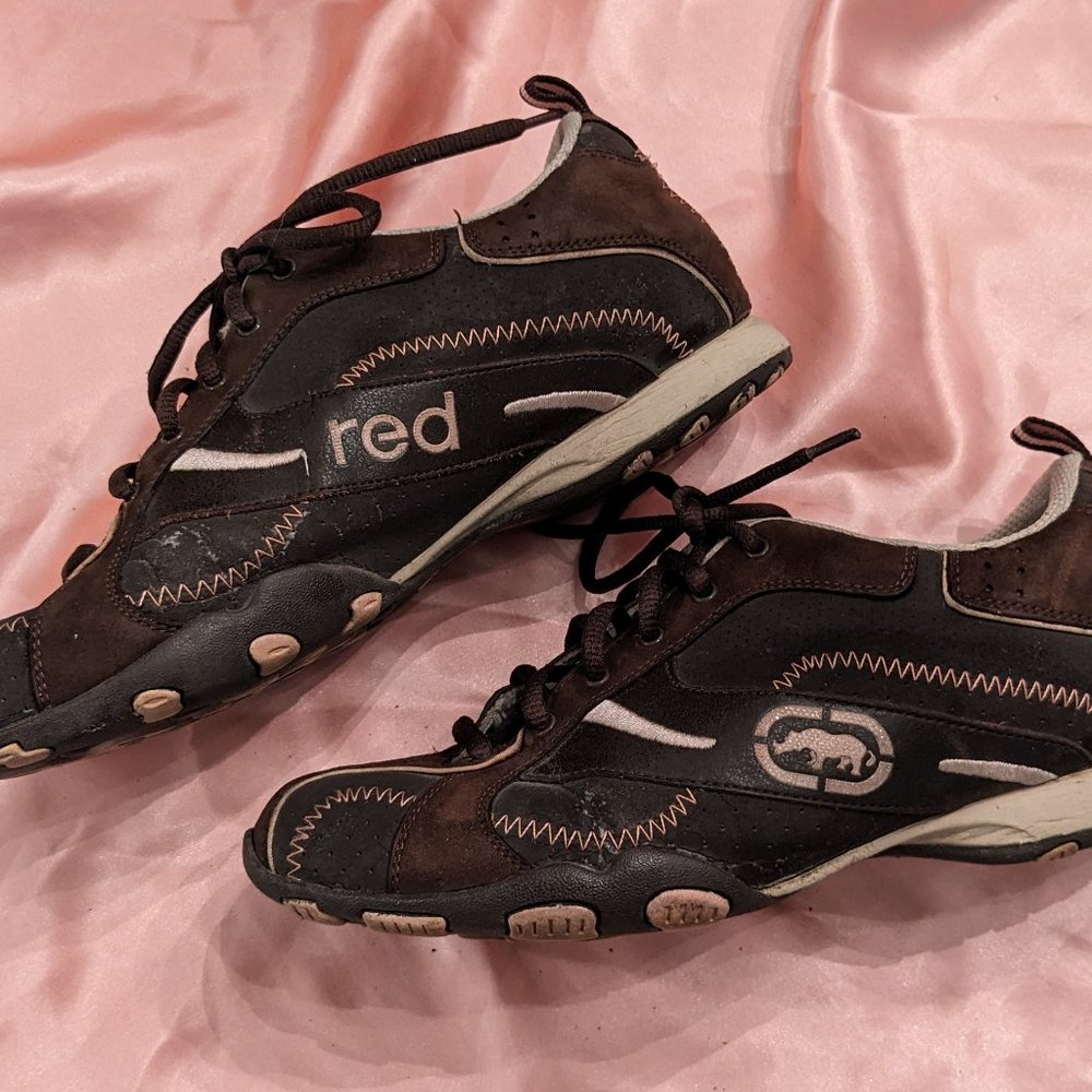 Vintage Rhino Red by Marc Ecko | women's suede sneakers, size 8 | brown and pink